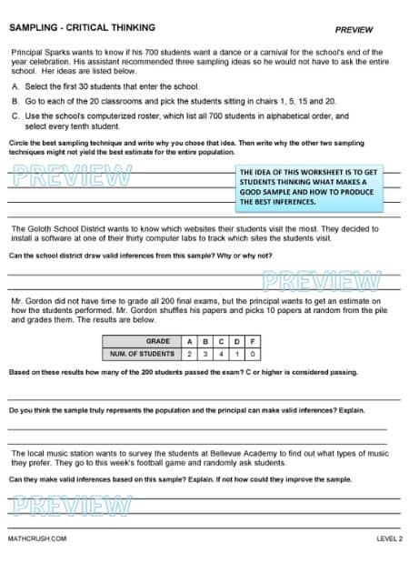 Sampling – Critical Thinking Worksheet Level 2