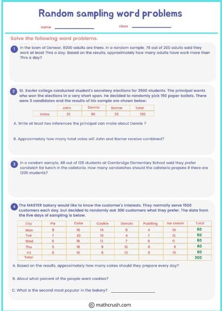 Sampling – Word Problems Worksheet Level 2_1