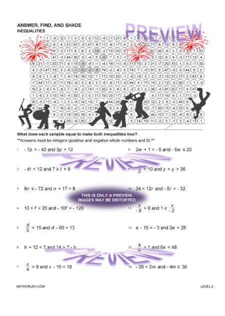 Answer, Find, and Shade Solving Inequalities – Level 2 Worksheet_1