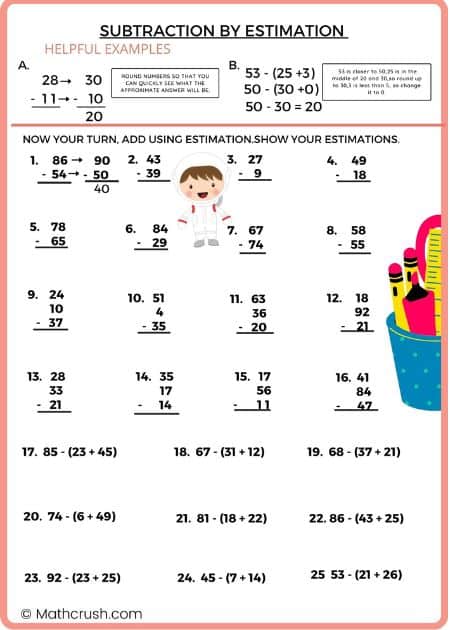 Worksheets to relate Estimation to Subtraction (Level 1)