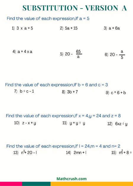 Substitution Numbers Worksheets (Level-2)