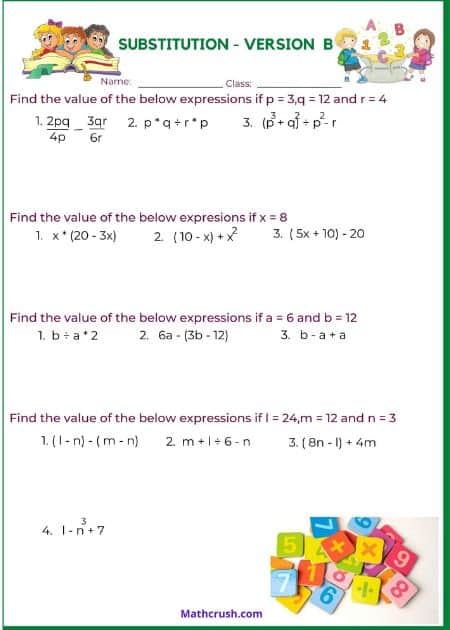 Substitution Numbers Worksheets (Level-3)_1