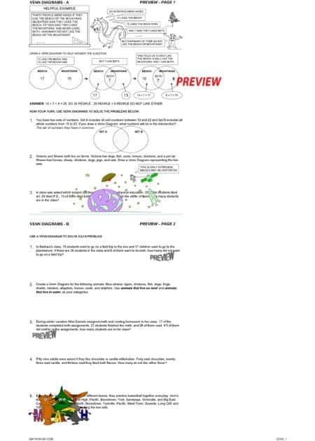 Worksheets on Word Problems of Venn Diagrams (Level 1)_1