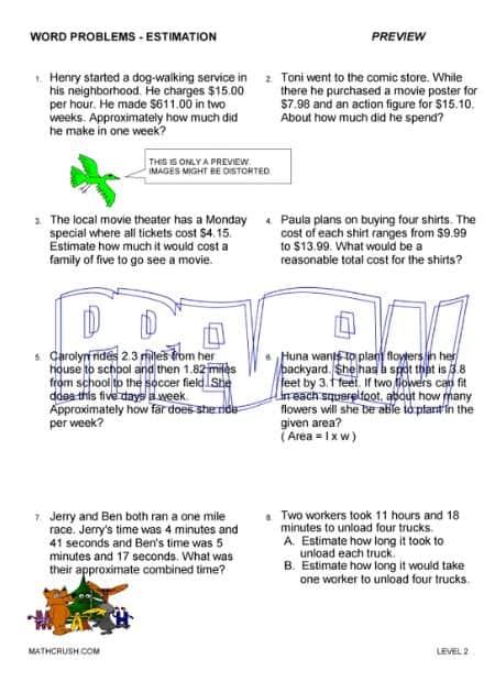 Worksheets on Estimation Word Problems (Level 2)_1