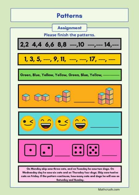 Worksheets to Practice Word Problems in Patterns (Level 1)