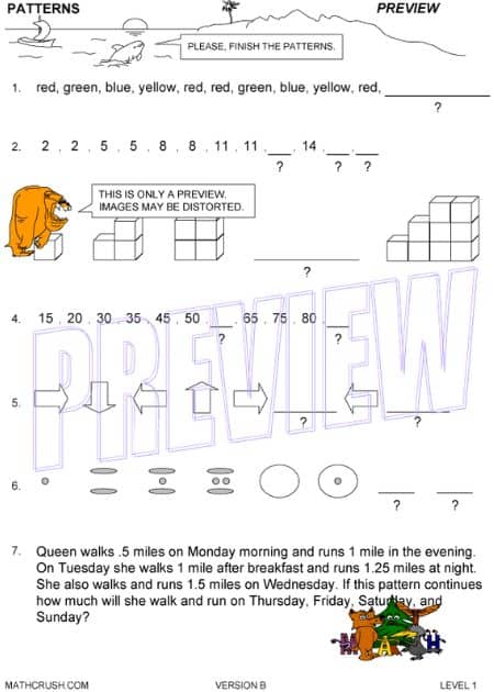 Worksheets to Practice Word Problems in Patterns (Level 1)_3