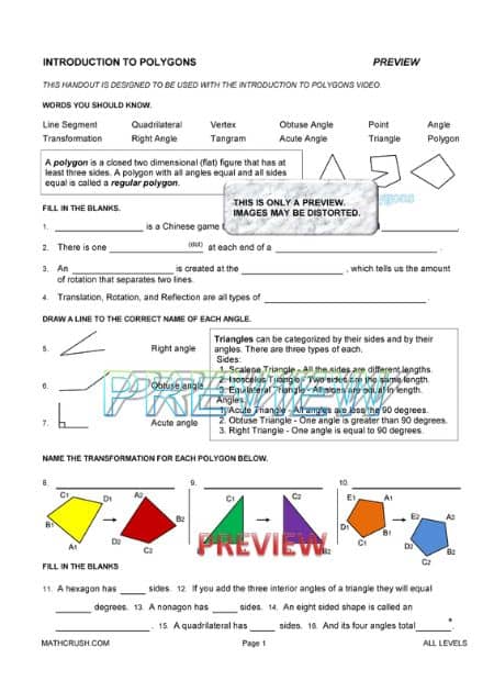 Worksheets that Introduce Polygons Math Concept (Video 2)