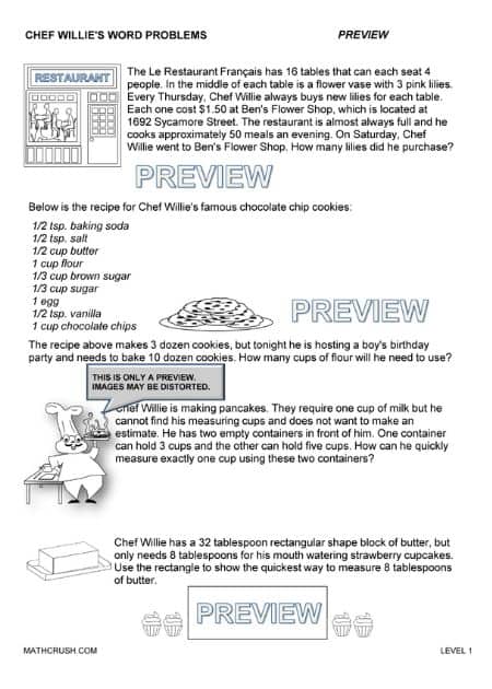 Chef Willie’s Word Problems Worksheets (Level 1)_1