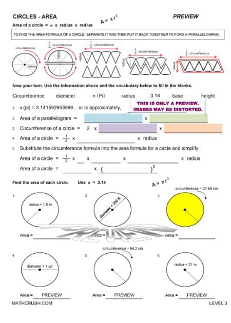 Worksheets to Relate Circles with Area