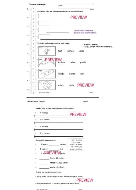 Measurement Worksheets to Explain Distance and Length (USA Customary System of Measurement Video)