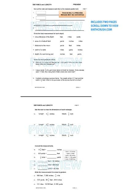 Measurement Worksheets to Explain Distance and Length_2 (USA Customary System of Measurement Video)