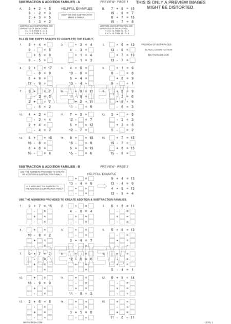 Worksheets to Relate Subtraction with Addition (Level 2)