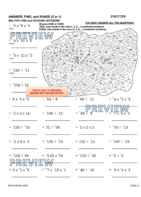 Answer, Find, and Shade (2 in 1)
Multiplying and Dividing Integers Worksheet_4