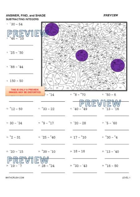 Subtracting Integers (Answer, Find, and Shade)_3