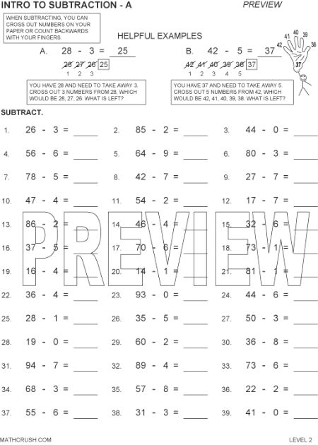 Worksheets to Practice Basic Subtraction Skills (Level 2)