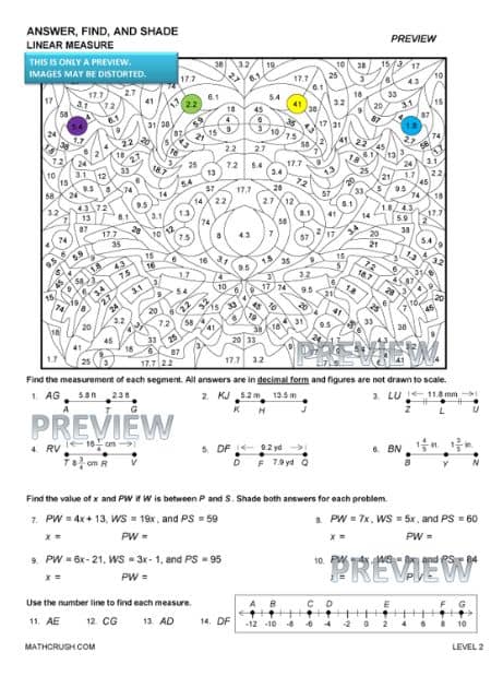 Worksheets to Practice Linear Measurements- Answer, Find, and Shade (Level-2)
