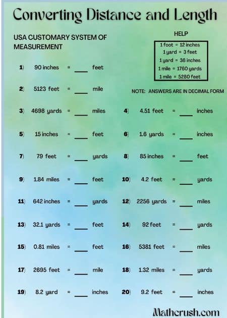 Worksheets to Practice Converting Distances and lengths—Answer, Find, and Shade (Level 3) 