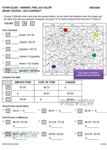 Stained Glass Money Review Worksheet– Level 1_1