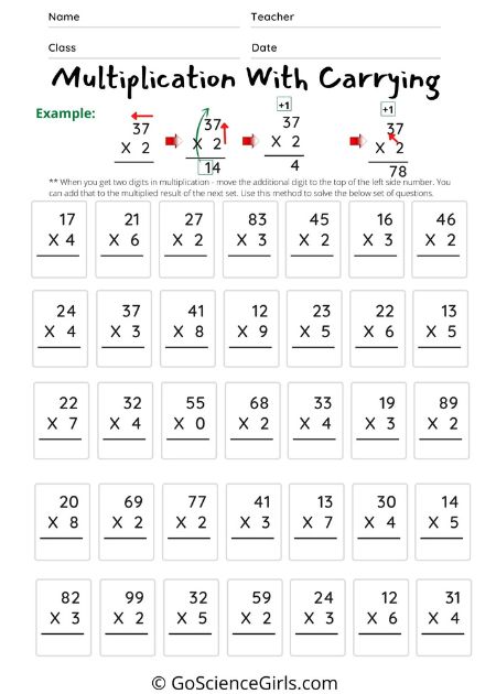 Multiplication with Carrying Level 1