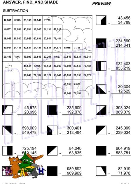 Art Worksheets on Multiple Digit Subtraction (Level 3)_1