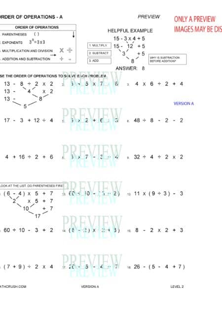 Free Worksheets on Order of Operations (Level-2)