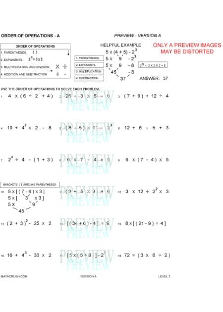 Free Worksheets on Order of Operations (Level-3)