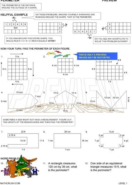 Worksheets to Practice Perimeter Problems (Level 1)