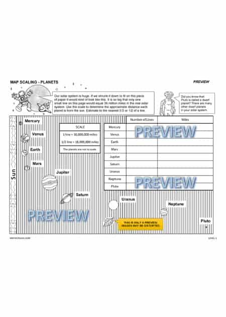 Planet Map Scaling Worksheets (Level 1)