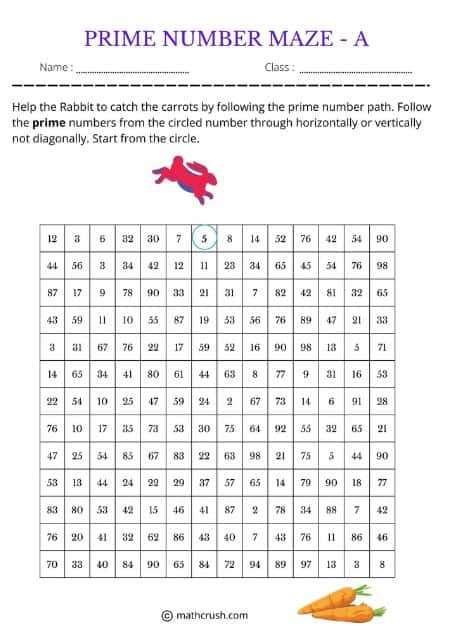 Prime Number Maze Worksheet