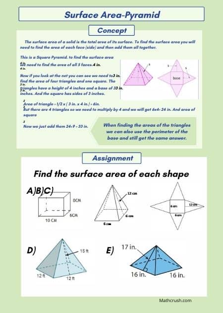 Surface Area of Pyramids Worksheets (Level 2)