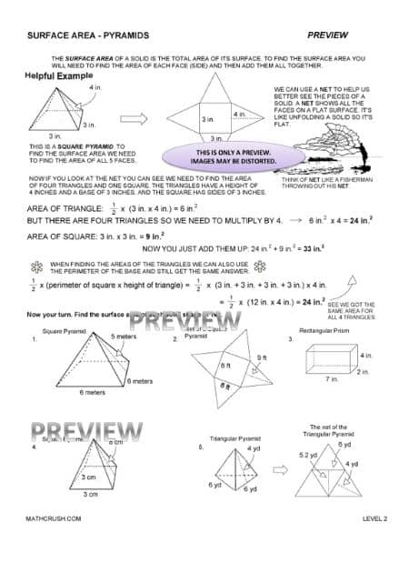 Surface Area of Pyramids Worksheets (Level 2)_1