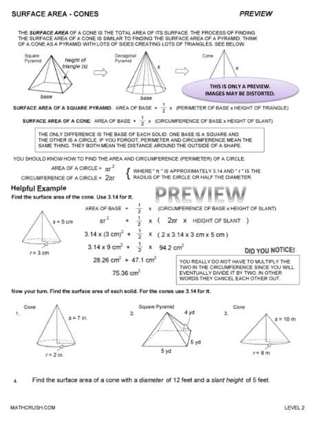 Worksheets to Explain Surface Area of Cones (Level 2)_1