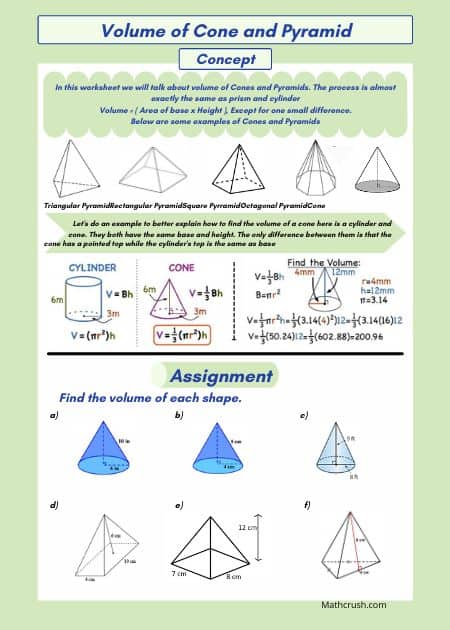 Worksheets to Relate Volume of Pyramids with Cones (Level 2)