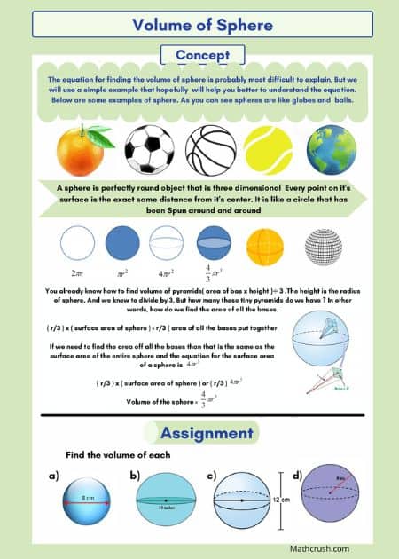 The volume of Spheres Worksheets (Level 2)
